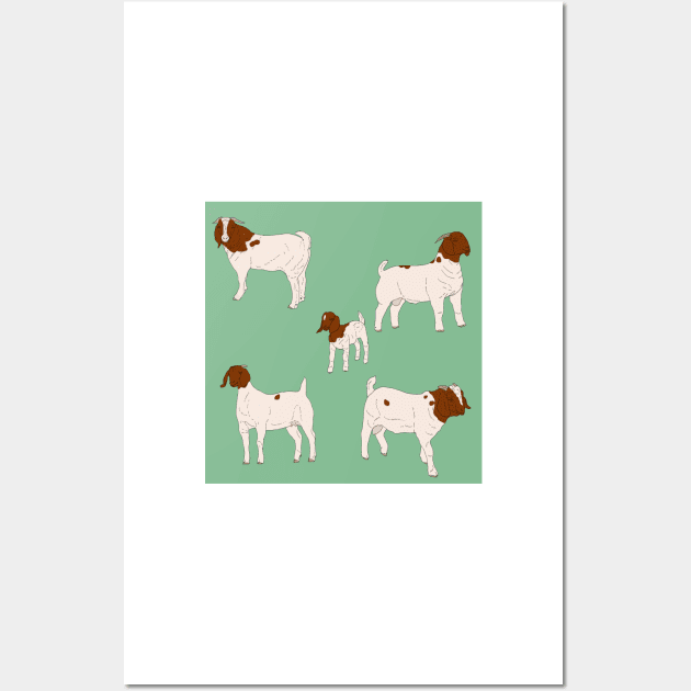 Boer Goats Pattern Sage Wall Art by TrapperWeasel